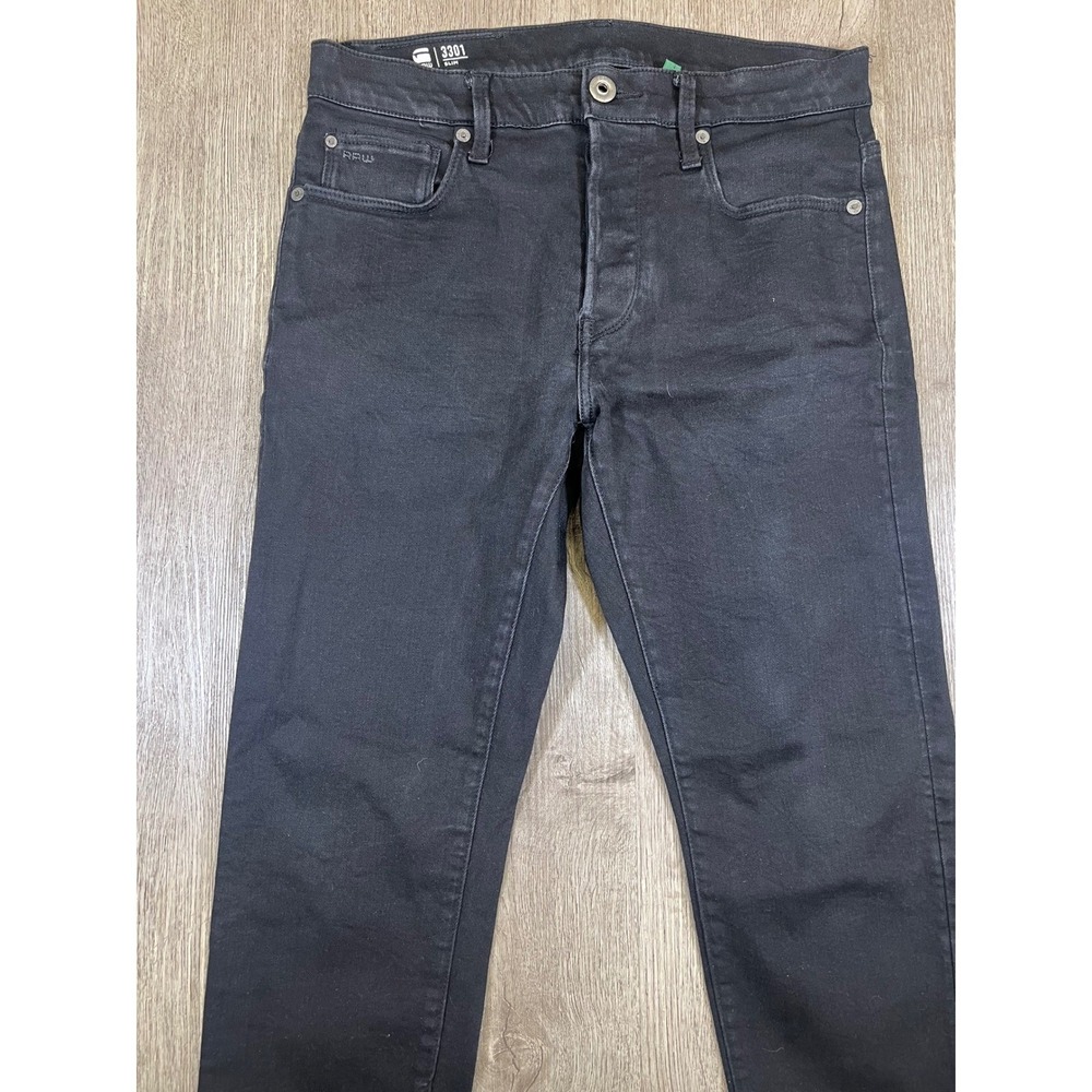 G-Star Raw 3301 Slim Black Authentic Jeans Mens 30x34 Button Fly 51001-B964-A810 - Picture 2 of 10